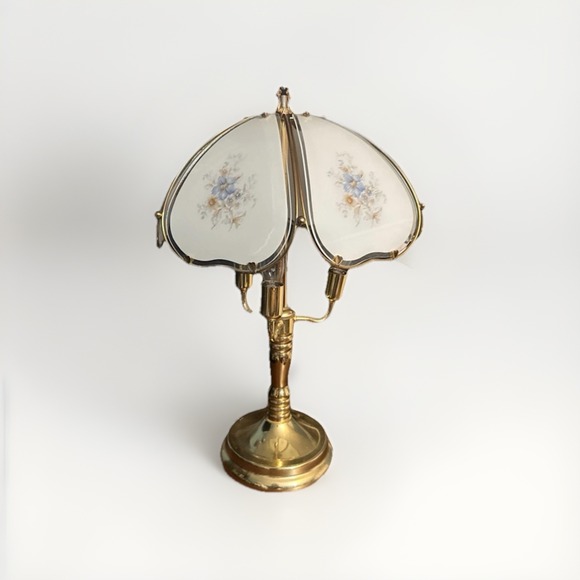 GLASS SHADE Panel ONLY  For Vintage Touch‎ Lamp, 3 Way Brass 6-Panel - Floral - Picture 8 of 10